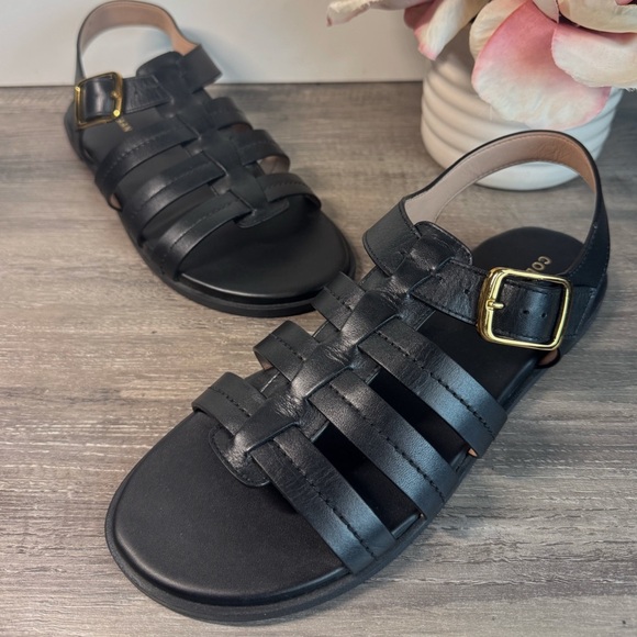 Cole Haan Flynn Fishman Black Sandals with Gold Buckle size 8 $90 IMMACULATE - Picture 4 of 11